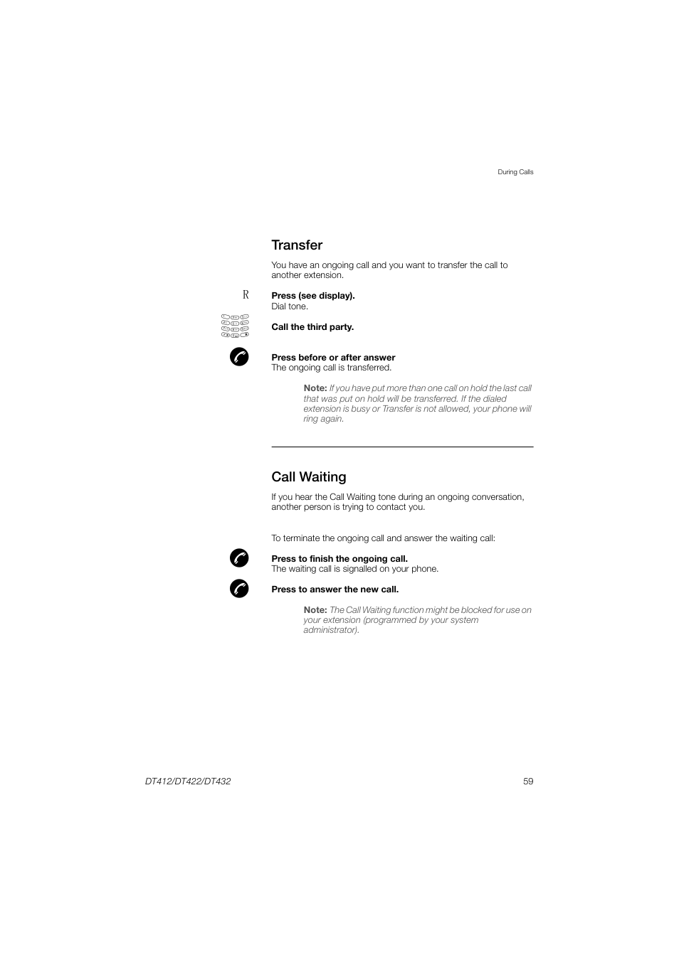 Transfer, Call waiting | AASTRA DT4x2 for MX-ONE User Guide EN User Manual | Page 59 / 133