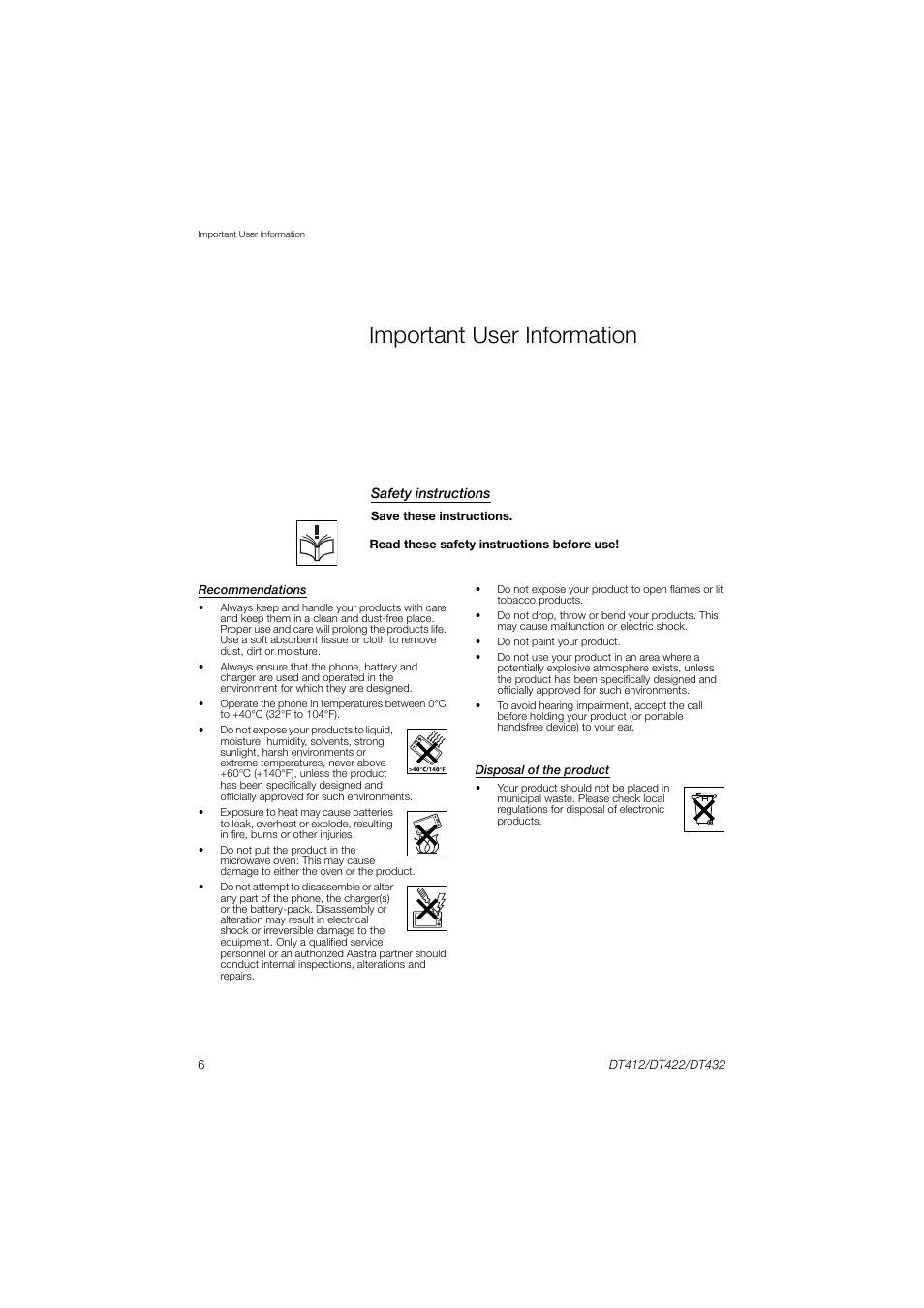 Important user information | AASTRA DT4x2 for MX-ONE User Guide EN User Manual | Page 6 / 133