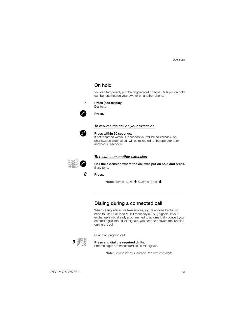 On hold, Dialing during a connected call | AASTRA DT4x2 for MX-ONE User Guide EN User Manual | Page 61 / 133