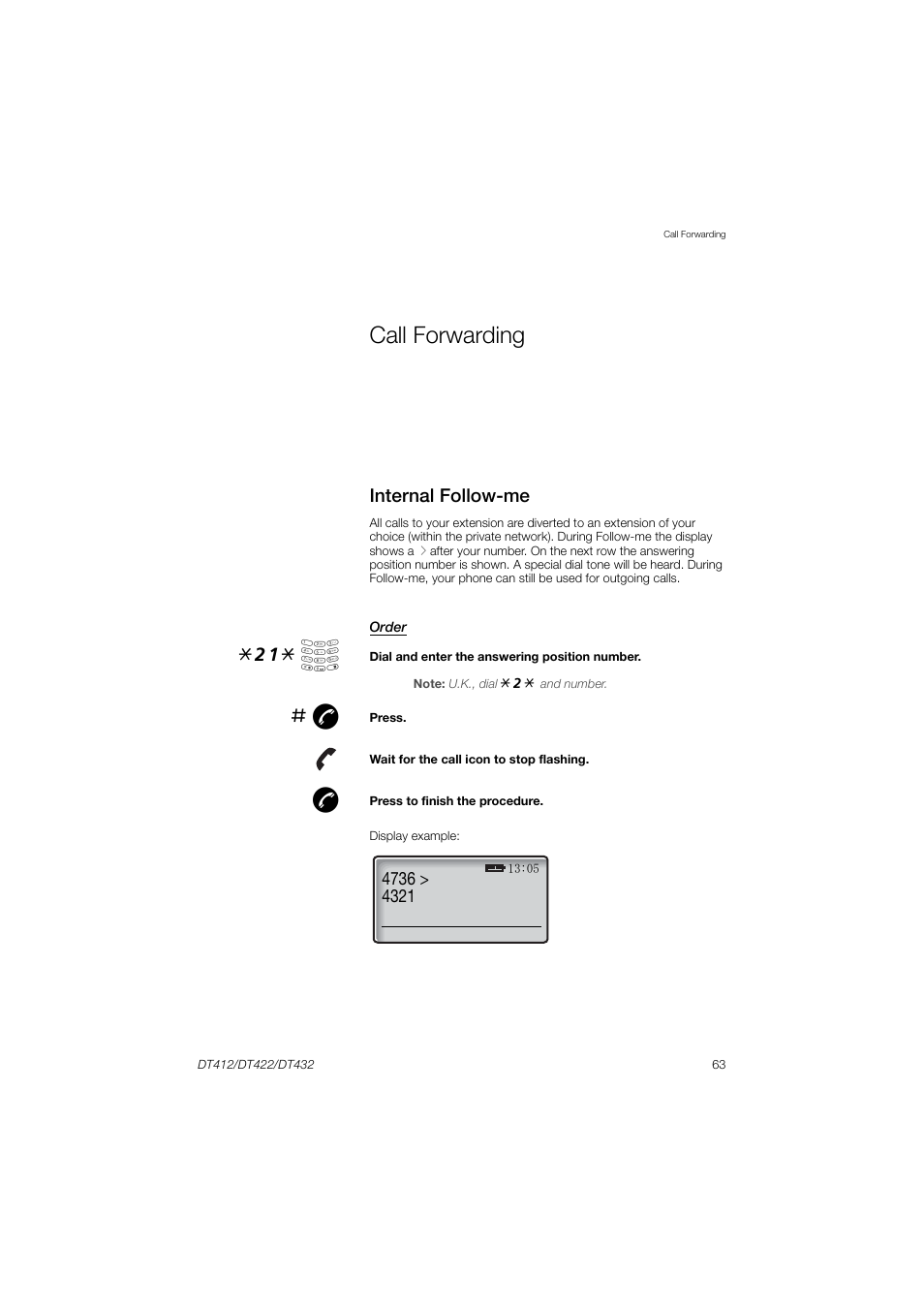 Call forwarding, Internal follow-me, Internal | Follow-me, 21* å | AASTRA DT4x2 for MX-ONE User Guide EN User Manual | Page 63 / 133