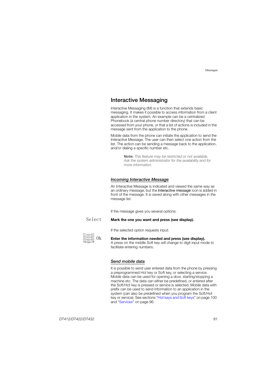 Interactive messaging, Select | AASTRA DT4x2 for MX-ONE User Guide EN User Manual | Page 81 / 133