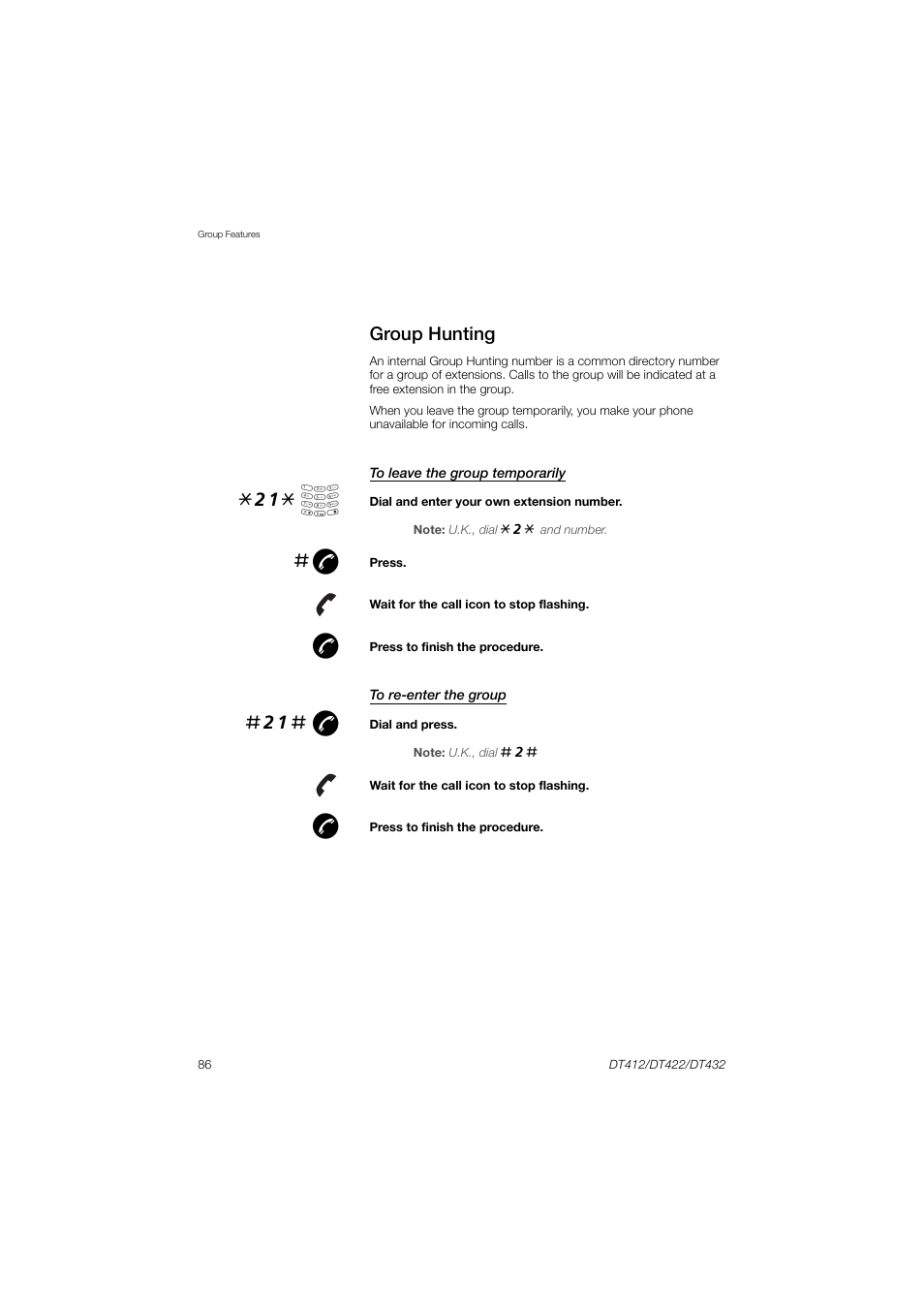 Group hunting, 21* å, 21# æ | AASTRA DT4x2 for MX-ONE User Guide EN User Manual | Page 86 / 133