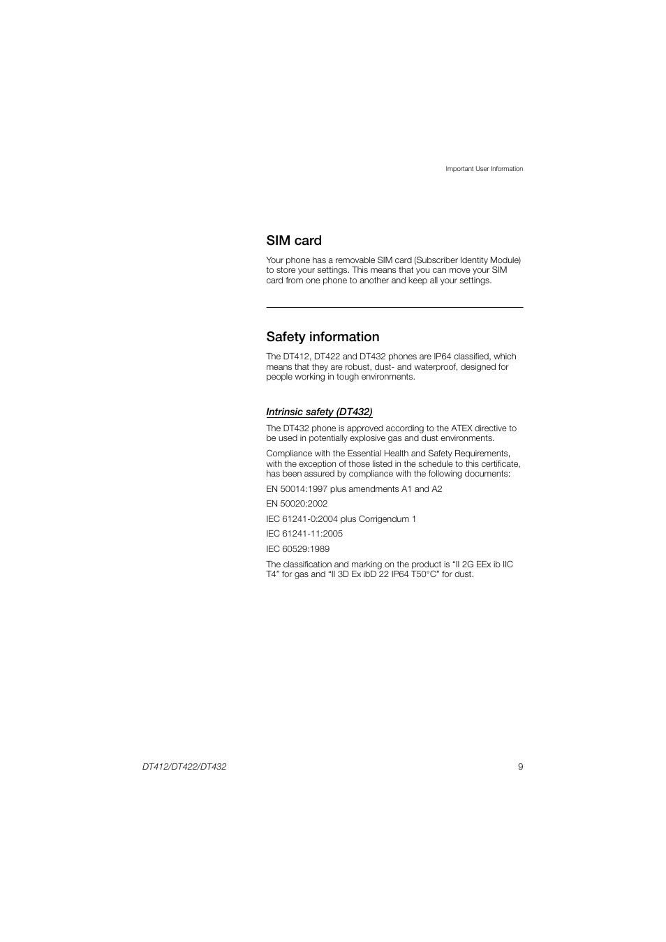 Sim card, Safety information | AASTRA DT4x2 for MX-ONE User Guide EN User Manual | Page 9 / 133