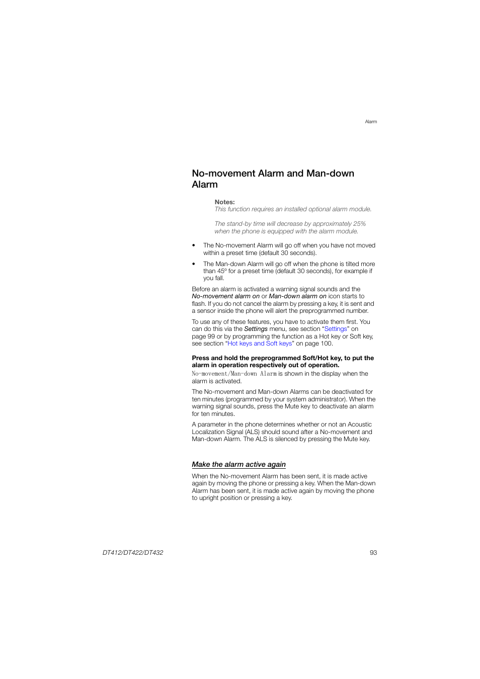 No-movement alarm and man-down alarm | AASTRA DT4x2 for MX-ONE User Guide EN User Manual | Page 93 / 133
