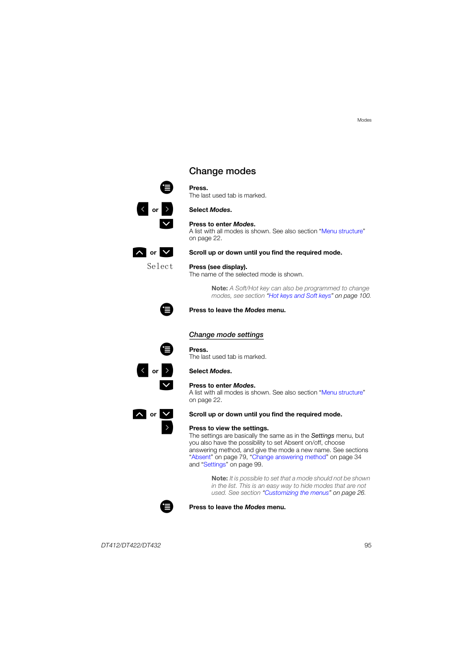 Change modes | AASTRA DT4x2 for MX-ONE User Guide EN User Manual | Page 95 / 133