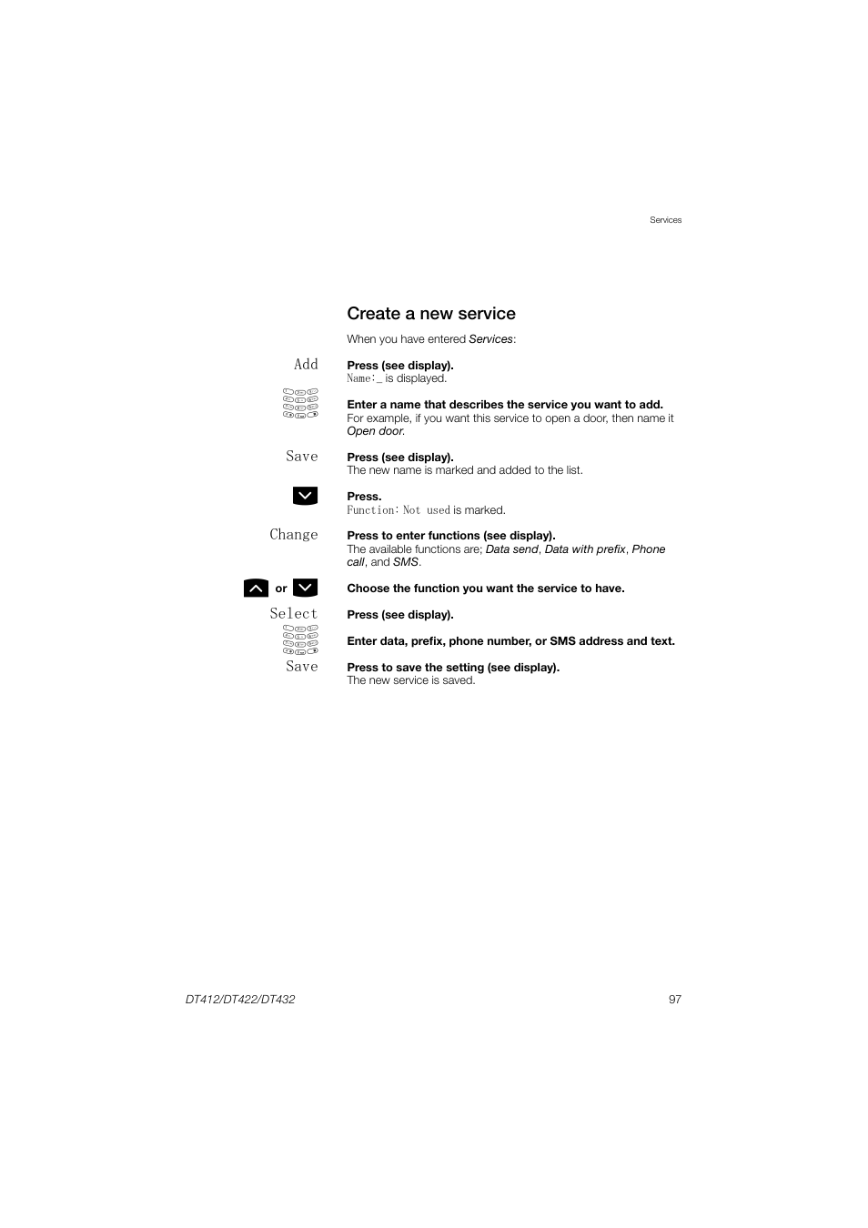 Create a new service | AASTRA DT4x2 for MX-ONE User Guide EN User Manual | Page 97 / 133