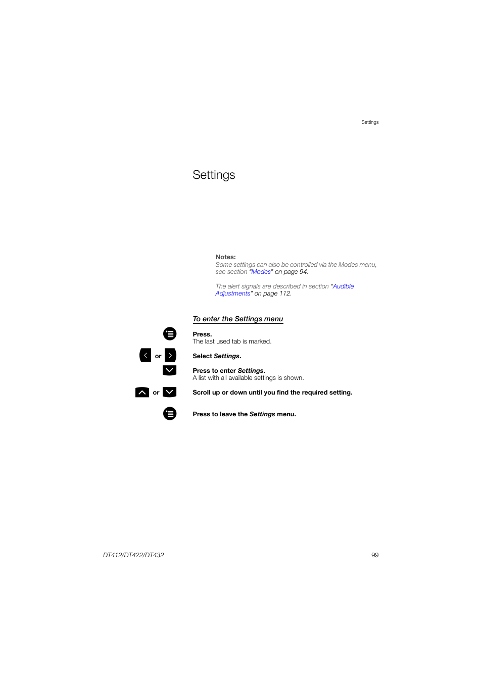 Settings, Ction | AASTRA DT4x2 for MX-ONE User Guide EN User Manual | Page 99 / 133