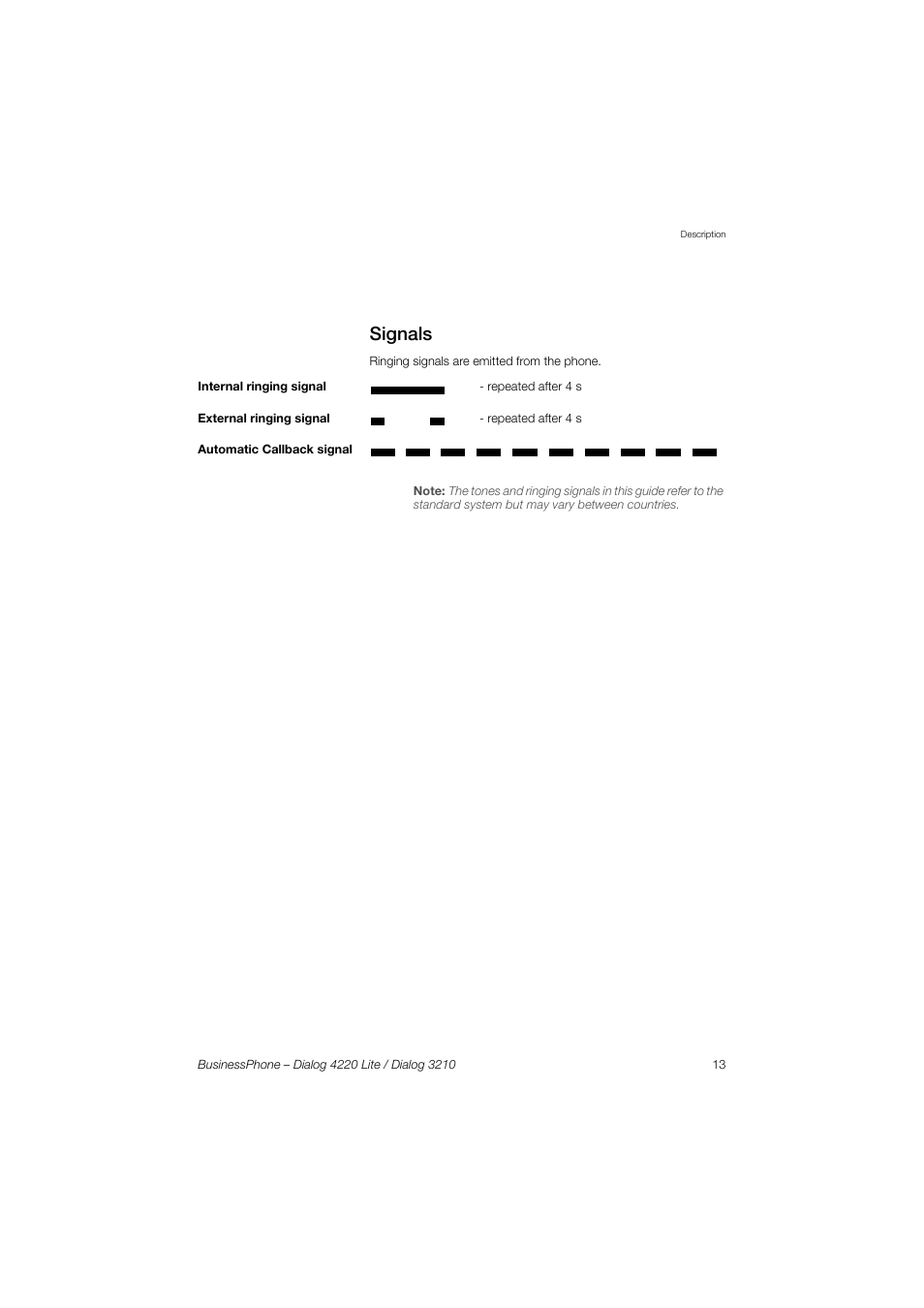Signals | AASTRA 4220 Lite for BusinessPhone User Guide EN User Manual | Page 13 / 100