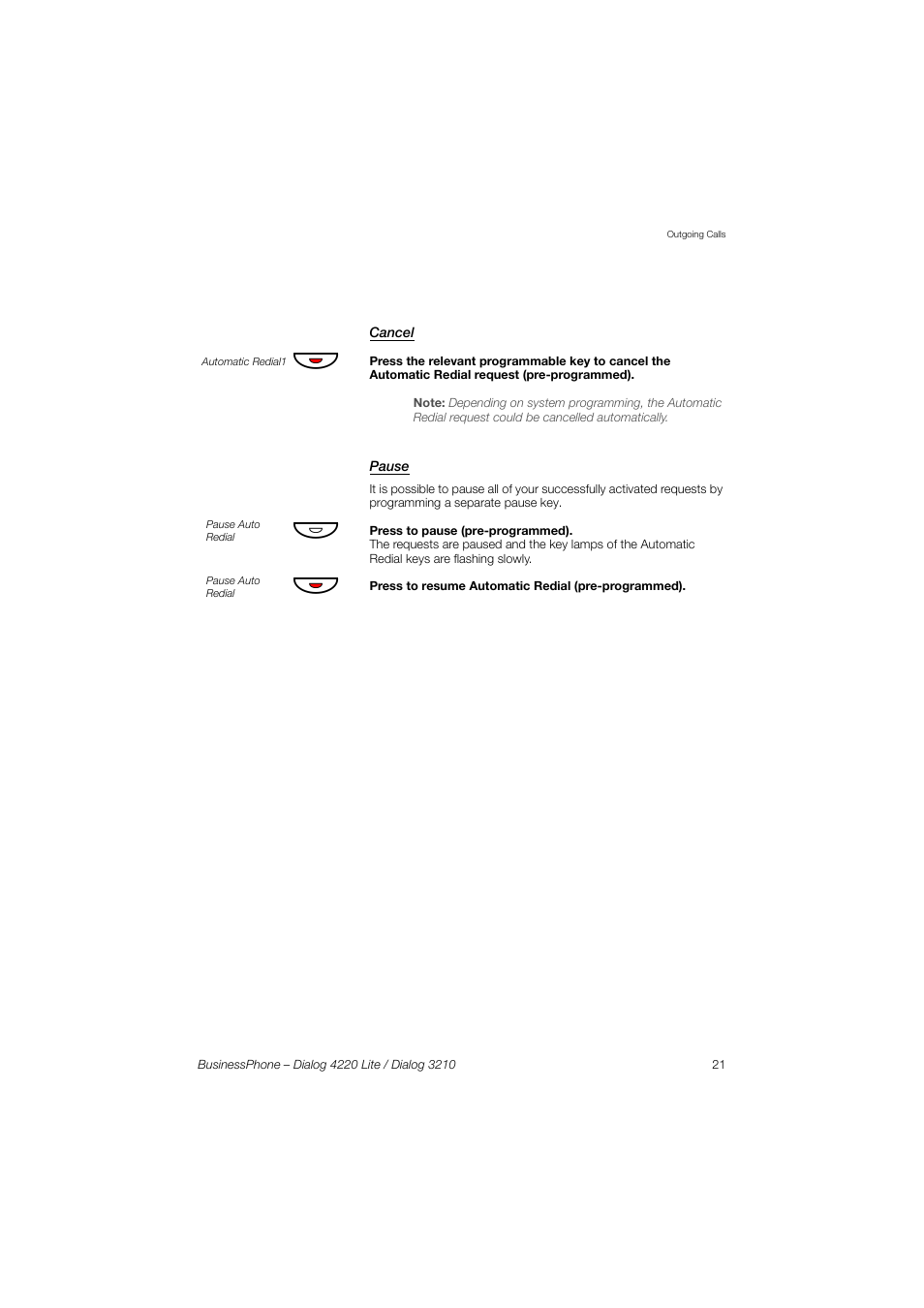 Cancel, Pause | AASTRA 4220 Lite for BusinessPhone User Guide EN User Manual | Page 21 / 100