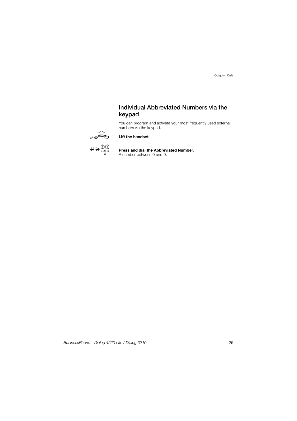 Individual abbreviated numbers via the keypad | AASTRA 4220 Lite for BusinessPhone User Guide EN User Manual | Page 25 / 100