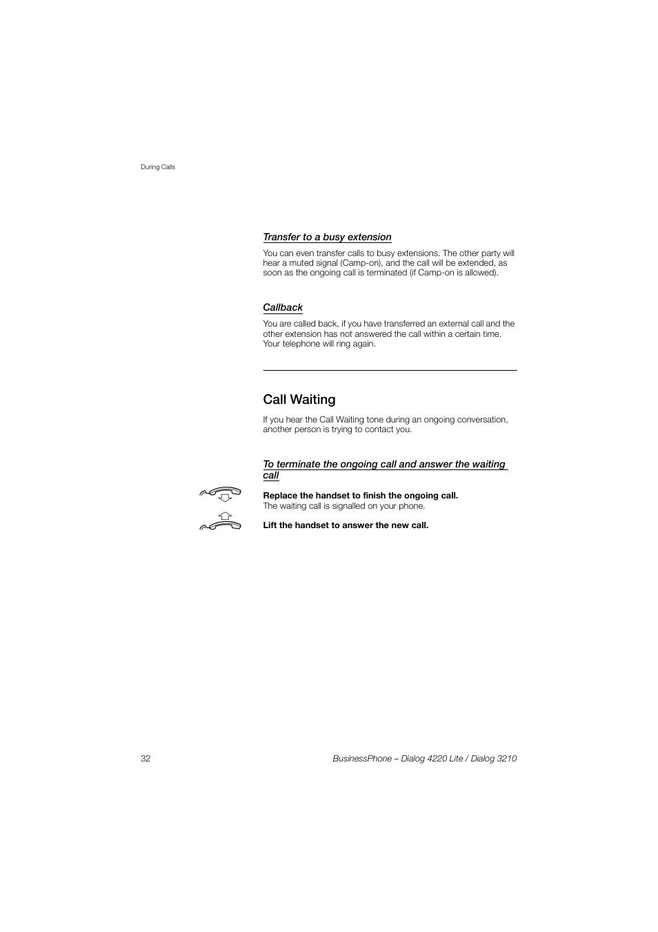 Transfer to a busy extension, Callback, Call waiting | AASTRA 4220 Lite for BusinessPhone User Guide EN User Manual | Page 32 / 100