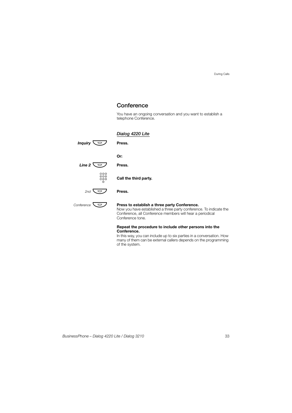 Conference, Dialog 4220 lite | AASTRA 4220 Lite for BusinessPhone User Guide EN User Manual | Page 33 / 100