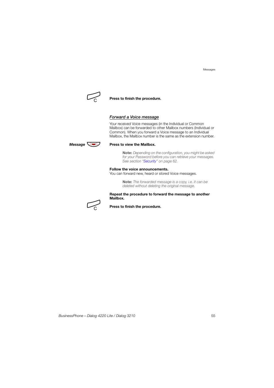 Forward a voice message | AASTRA 4220 Lite for BusinessPhone User Guide EN User Manual | Page 55 / 100