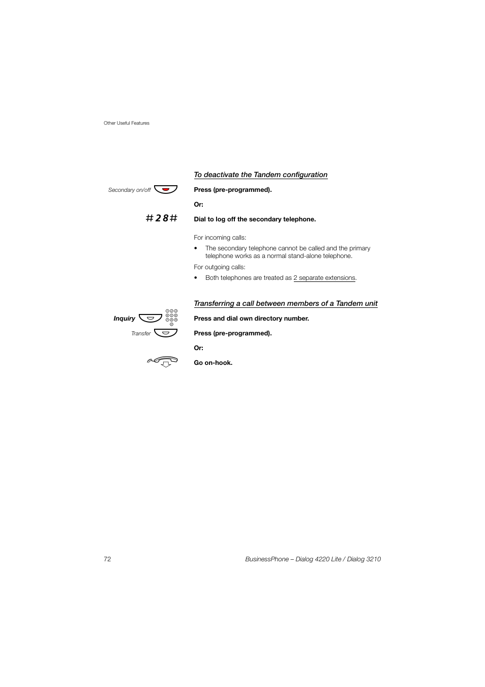 To deactivate the tandem configuration | AASTRA 4220 Lite for BusinessPhone User Guide EN User Manual | Page 72 / 100
