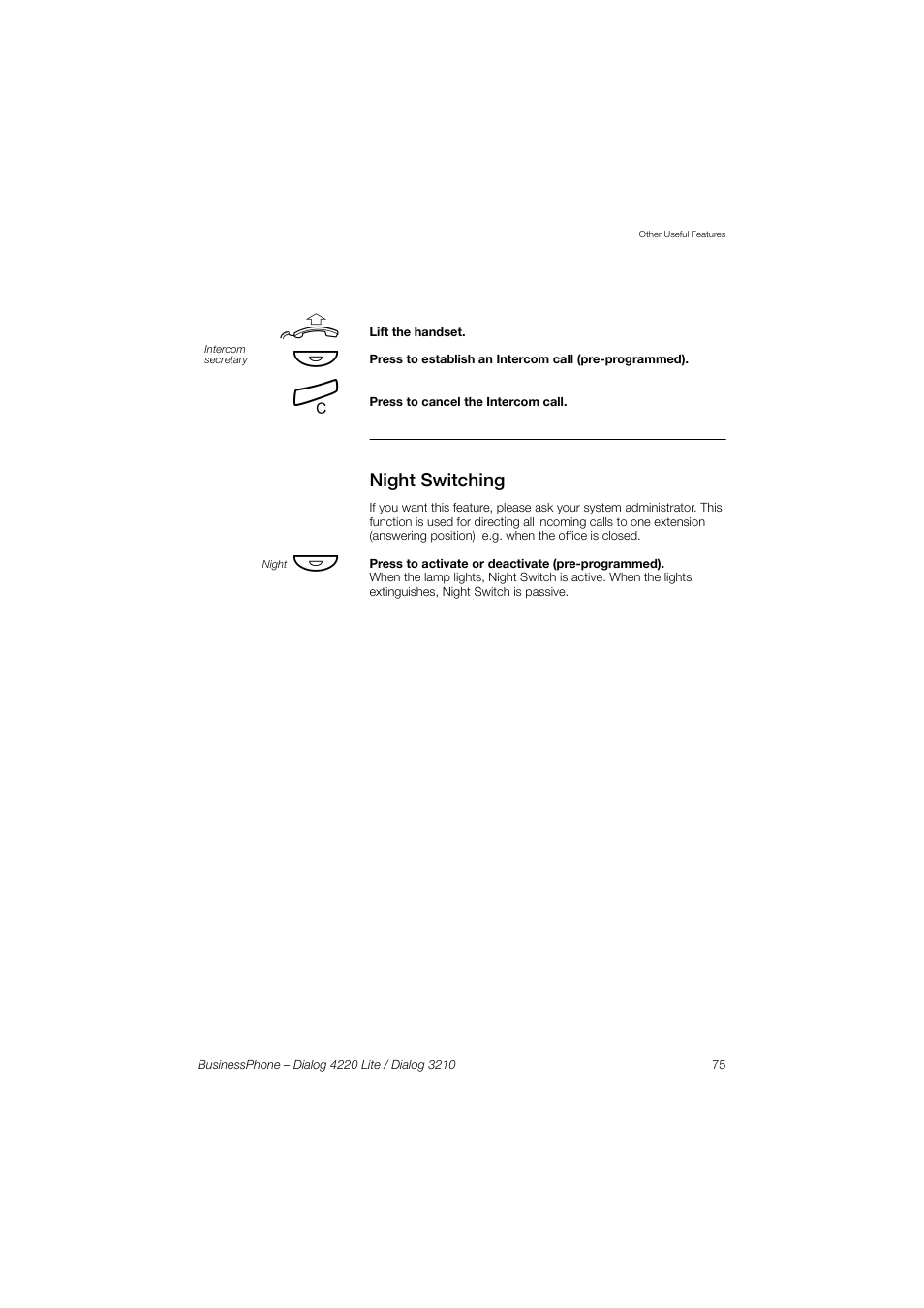 Night switching | AASTRA 4220 Lite for BusinessPhone User Guide EN User Manual | Page 75 / 100