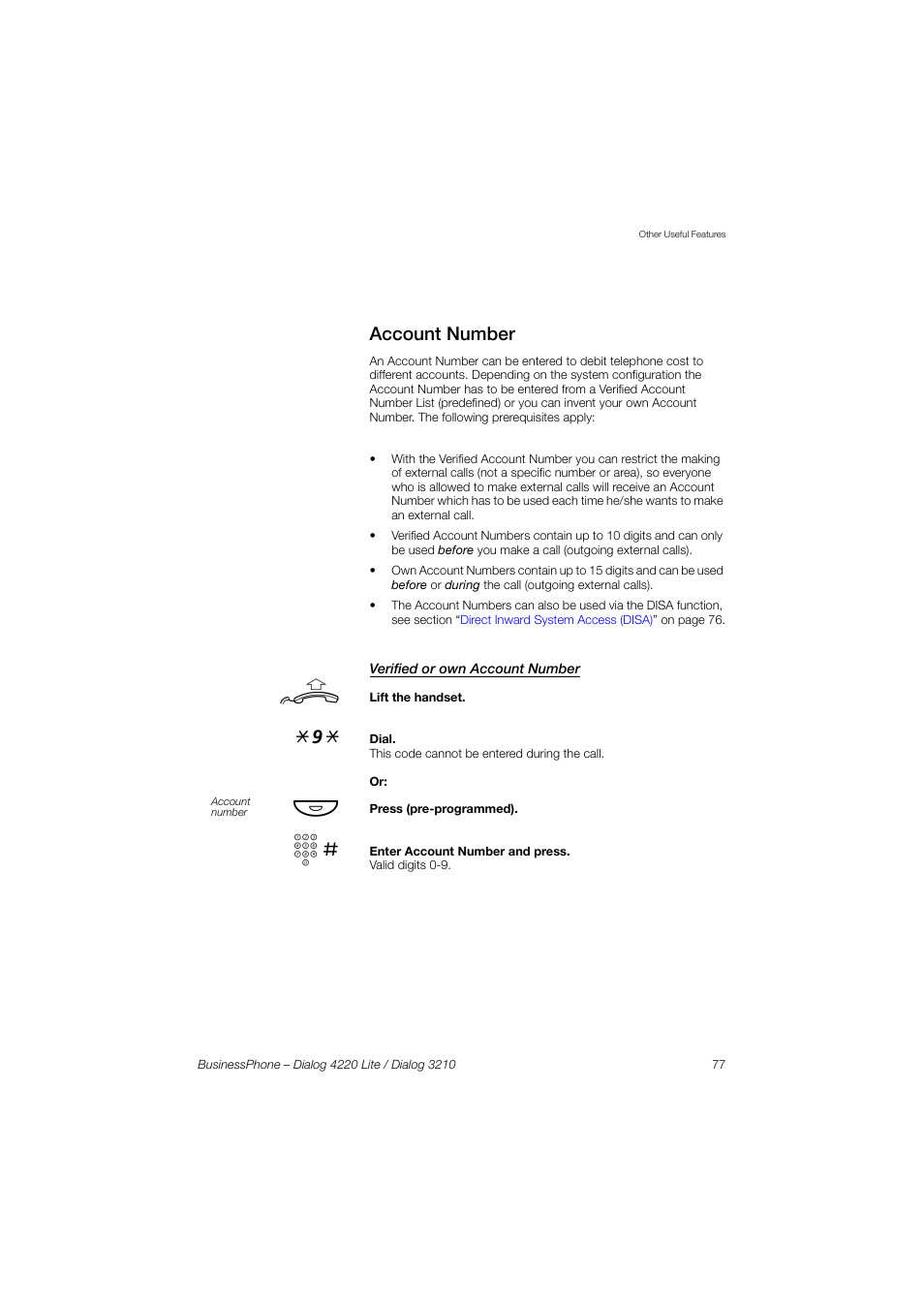 Account number, Verified or own account number | AASTRA 4220 Lite for BusinessPhone User Guide EN User Manual | Page 77 / 100