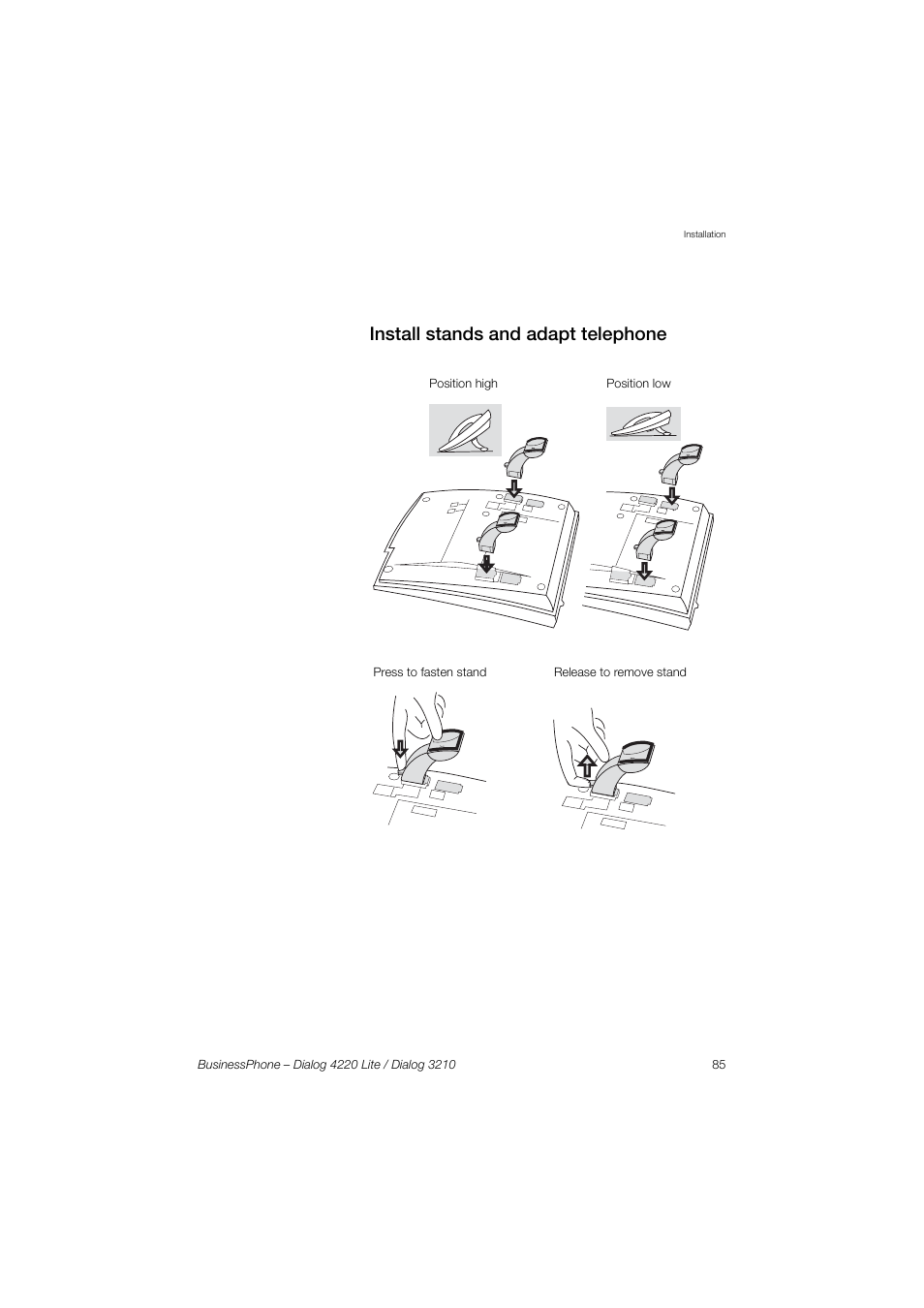 Install stands and adapt telephone | AASTRA 4220 Lite for BusinessPhone User Guide EN User Manual | Page 85 / 100