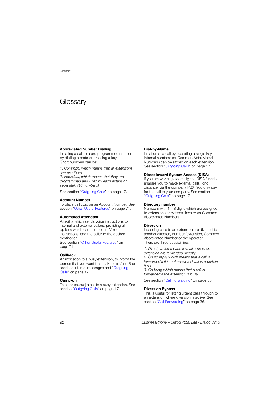 Glossary | AASTRA 4220 Lite for BusinessPhone User Guide EN User Manual | Page 92 / 100