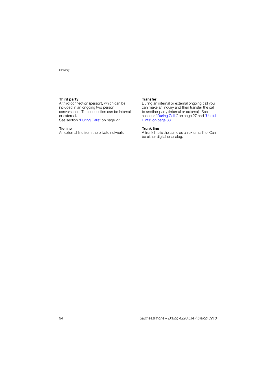 AASTRA 4220 Lite for BusinessPhone User Guide EN User Manual | Page 94 / 100