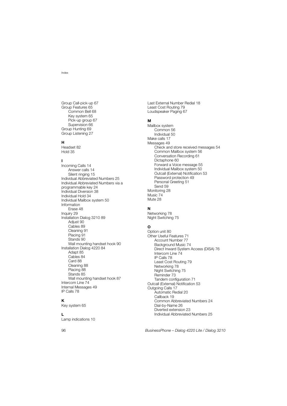 AASTRA 4220 Lite for BusinessPhone User Guide EN User Manual | Page 96 / 100