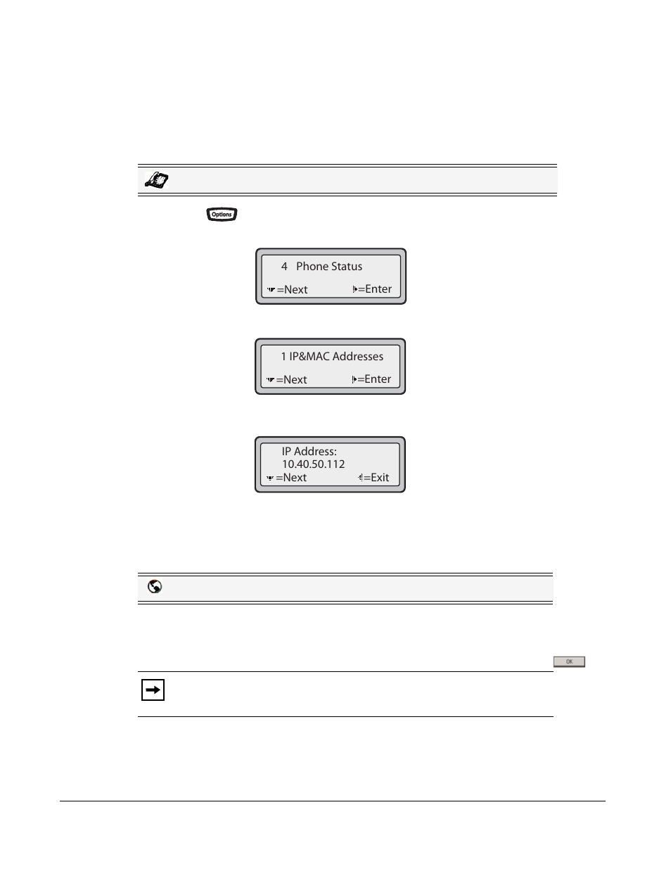 Finding your phone’s ip address, Phone status via the aastra web ui, Phone status | AASTRA 6730i (Version 2.5 Text Keypad) User Guide EN User Manual | Page 28 / 214