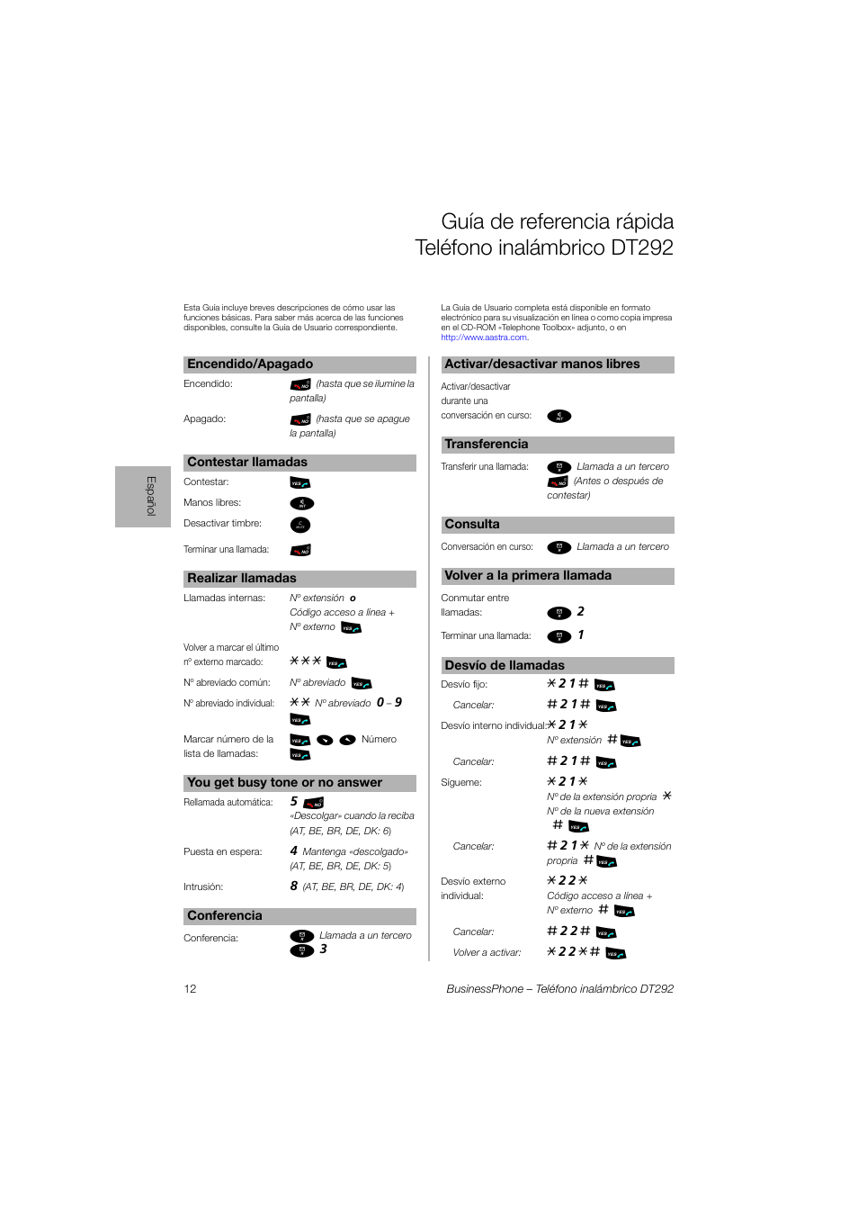 AASTRA DT292 for BusinessPhone Quick Reference Guide User Manual | Page 12 / 40