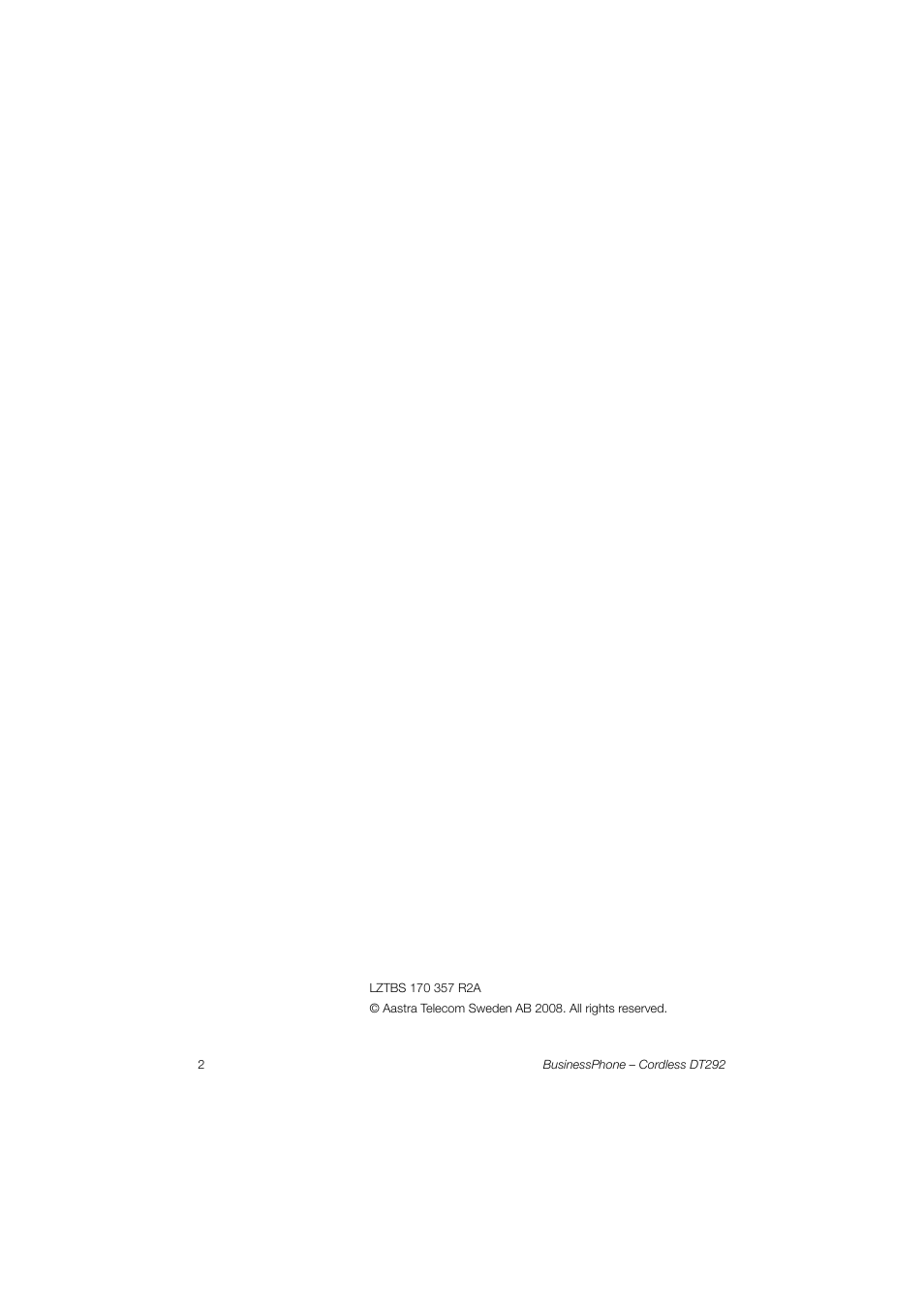 AASTRA DT292 for BusinessPhone Quick Reference Guide User Manual | Page 2 / 40