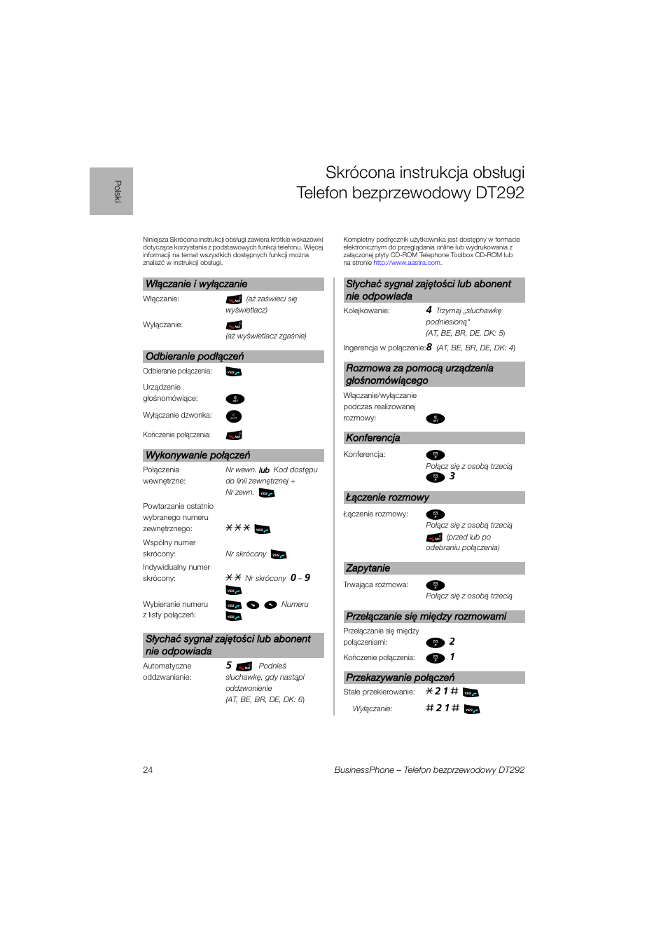 AASTRA DT292 for BusinessPhone Quick Reference Guide User Manual | Page 24 / 40