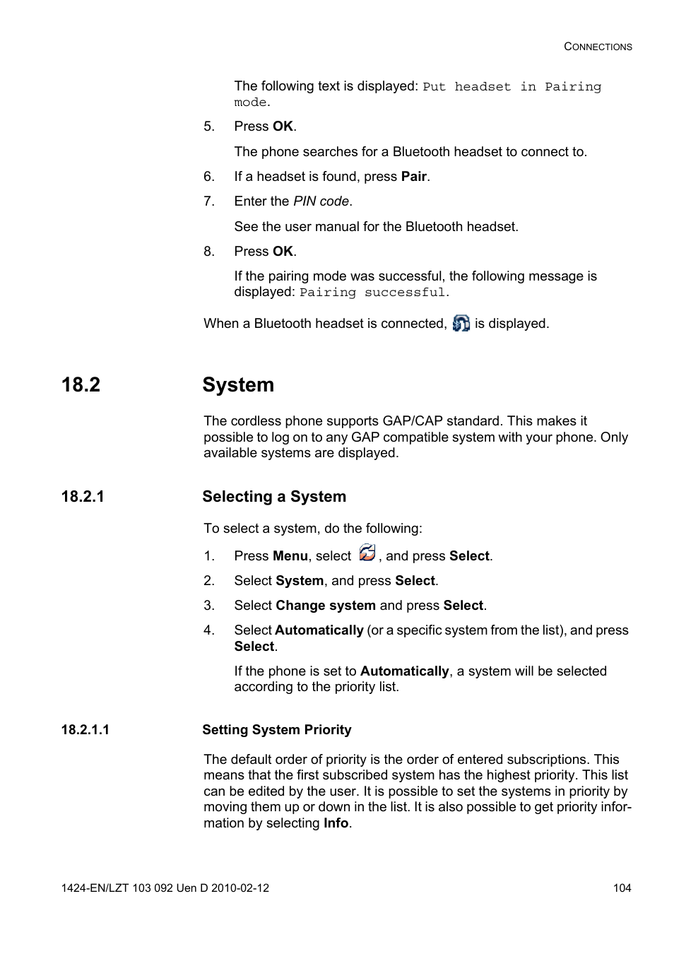 Press ok, If a headset is found, press pair, Enter the pin code | 2 system, 1 selecting a system, Press menu, select , and press select, Select system, and press select, Select change system and press select, 1 setting system priority | AASTRA DT690 for BusinessPhone User Guide EN User Manual | Page 104 / 127