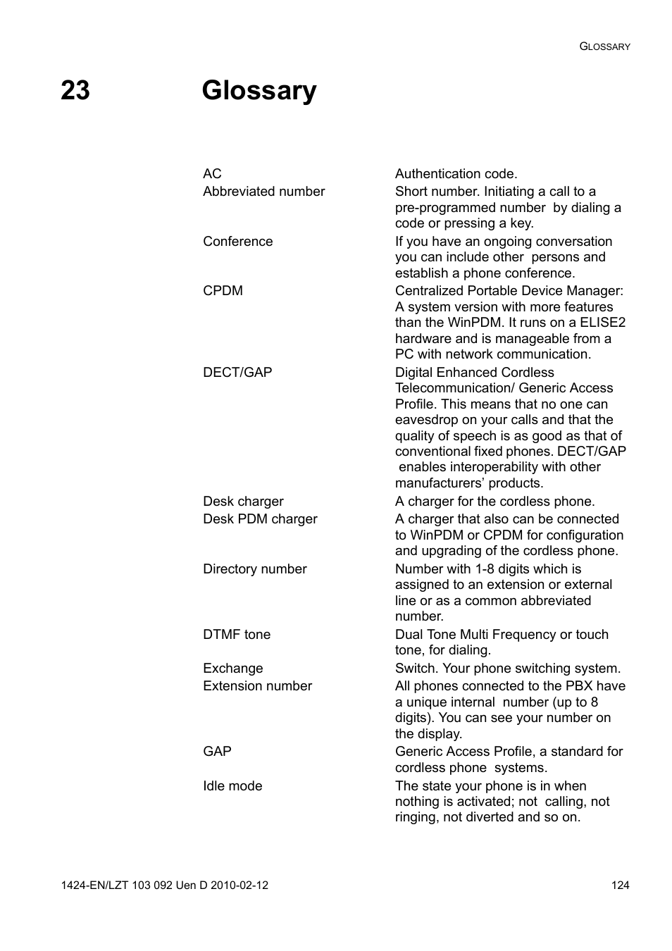 23 glossary | AASTRA DT690 for BusinessPhone User Guide EN User Manual | Page 124 / 127