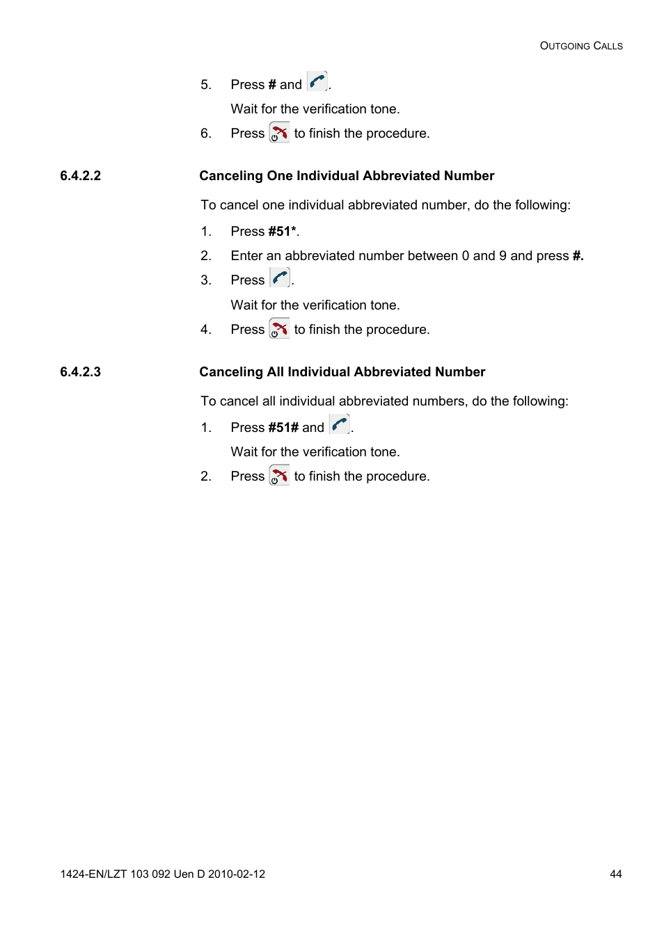 Press # and, Press to finish the procedure, 2 canceling one individual abbreviated number | Press #51, Press, 3 canceling all individual abbreviated number, Press #51# and | AASTRA DT690 for BusinessPhone User Guide EN User Manual | Page 44 / 127