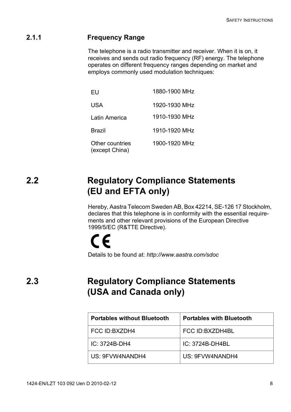 1 frequency range | AASTRA DT690 for BusinessPhone User Guide EN User Manual | Page 8 / 127