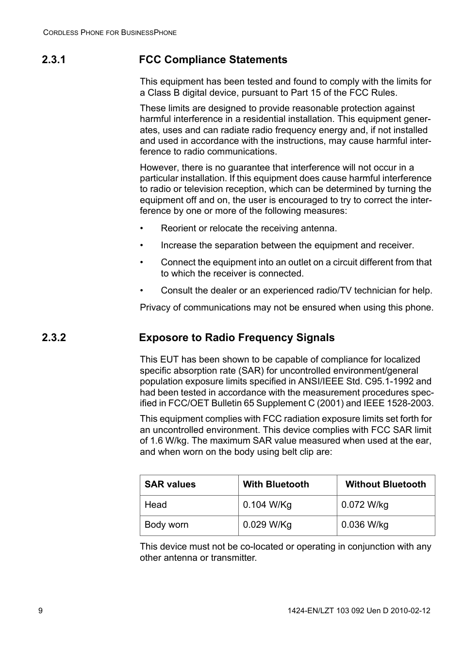 1 fcc compliance statements, 2 exposore to radio frequency signals | AASTRA DT690 for BusinessPhone User Guide EN User Manual | Page 9 / 127