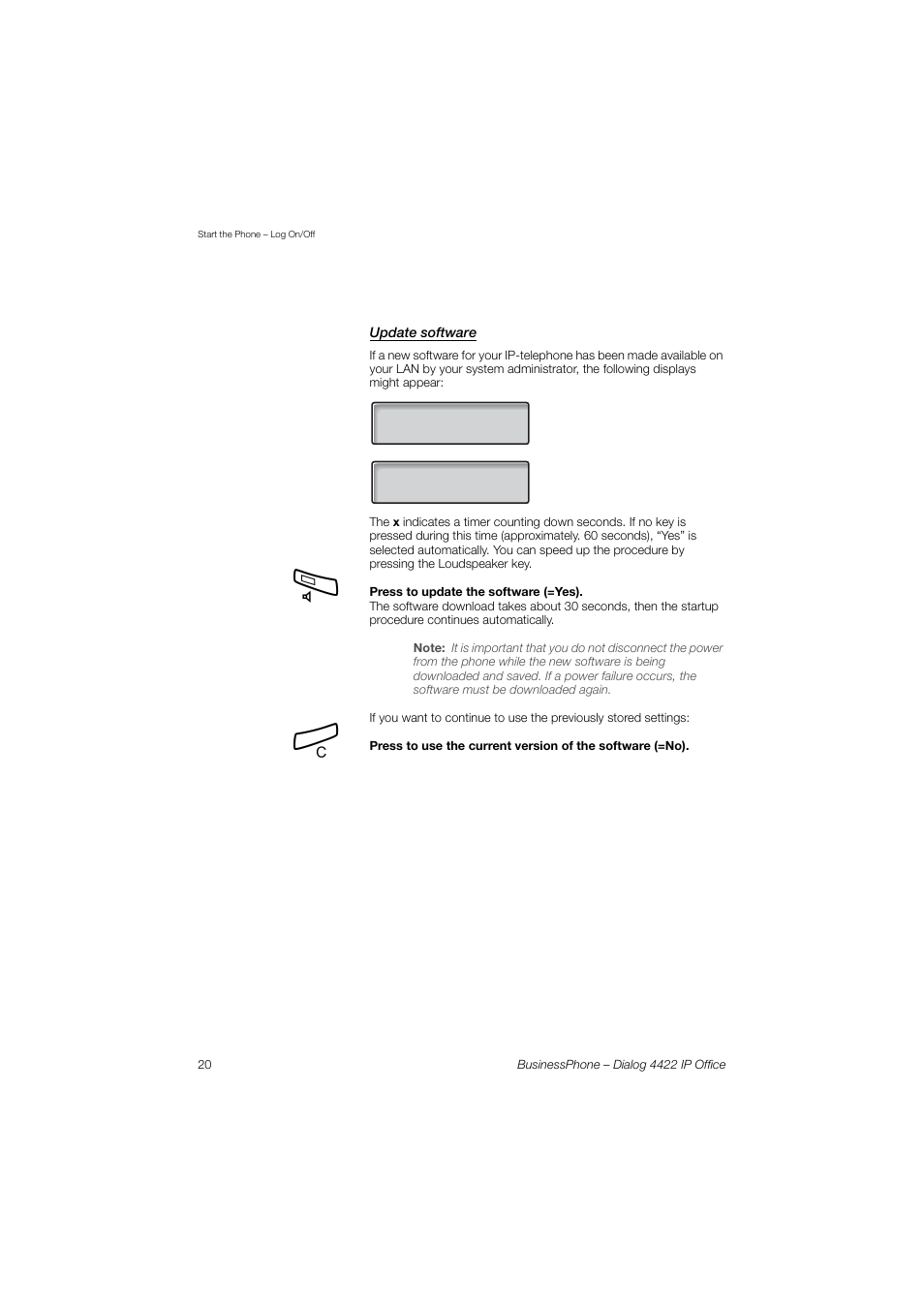 Update software | AASTRA 4422 IP Office for BusinessPhone User Guide User Manual | Page 20 / 124