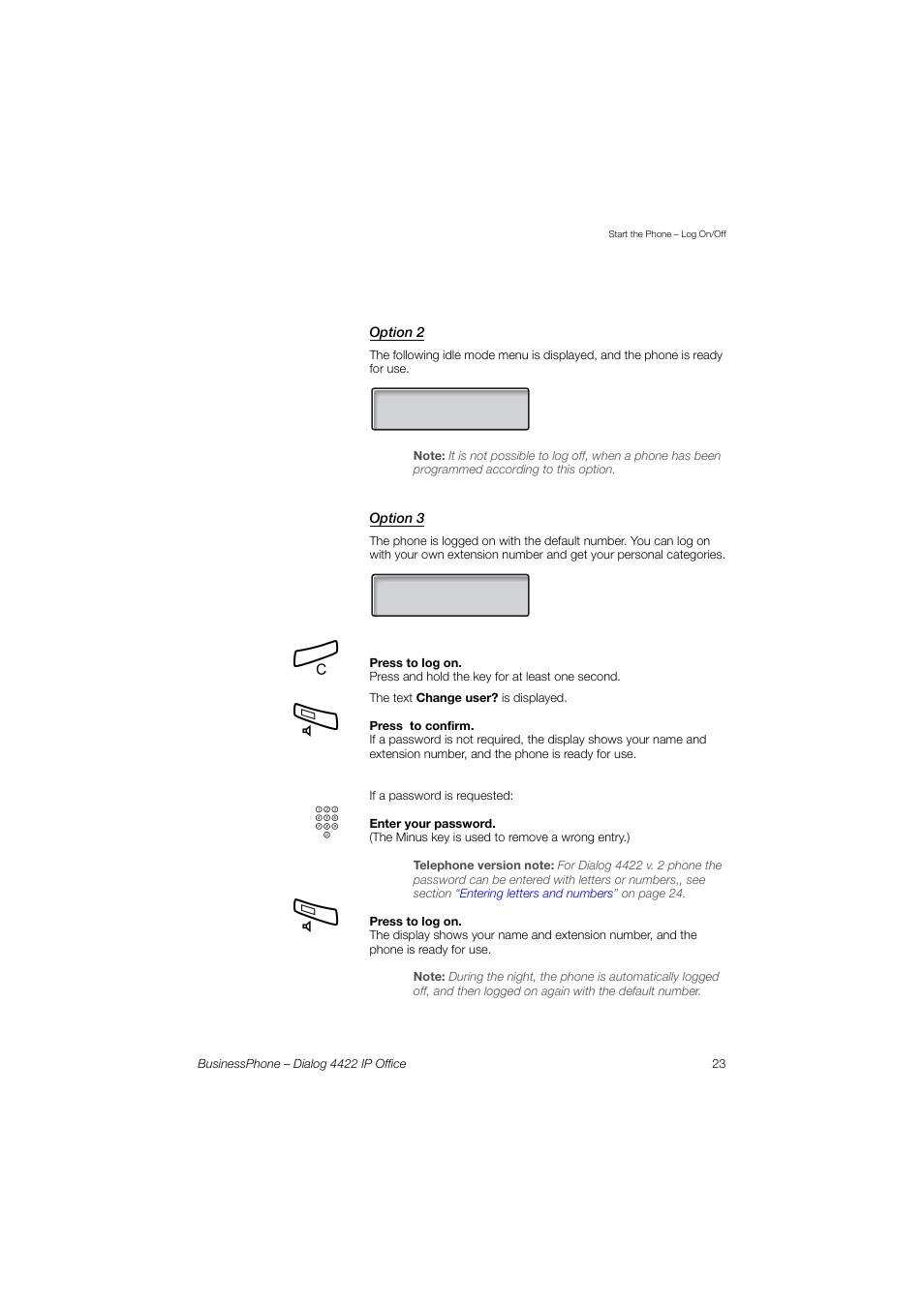 Option 2, Option 3 | AASTRA 4422 IP Office for BusinessPhone User Guide User Manual | Page 23 / 124