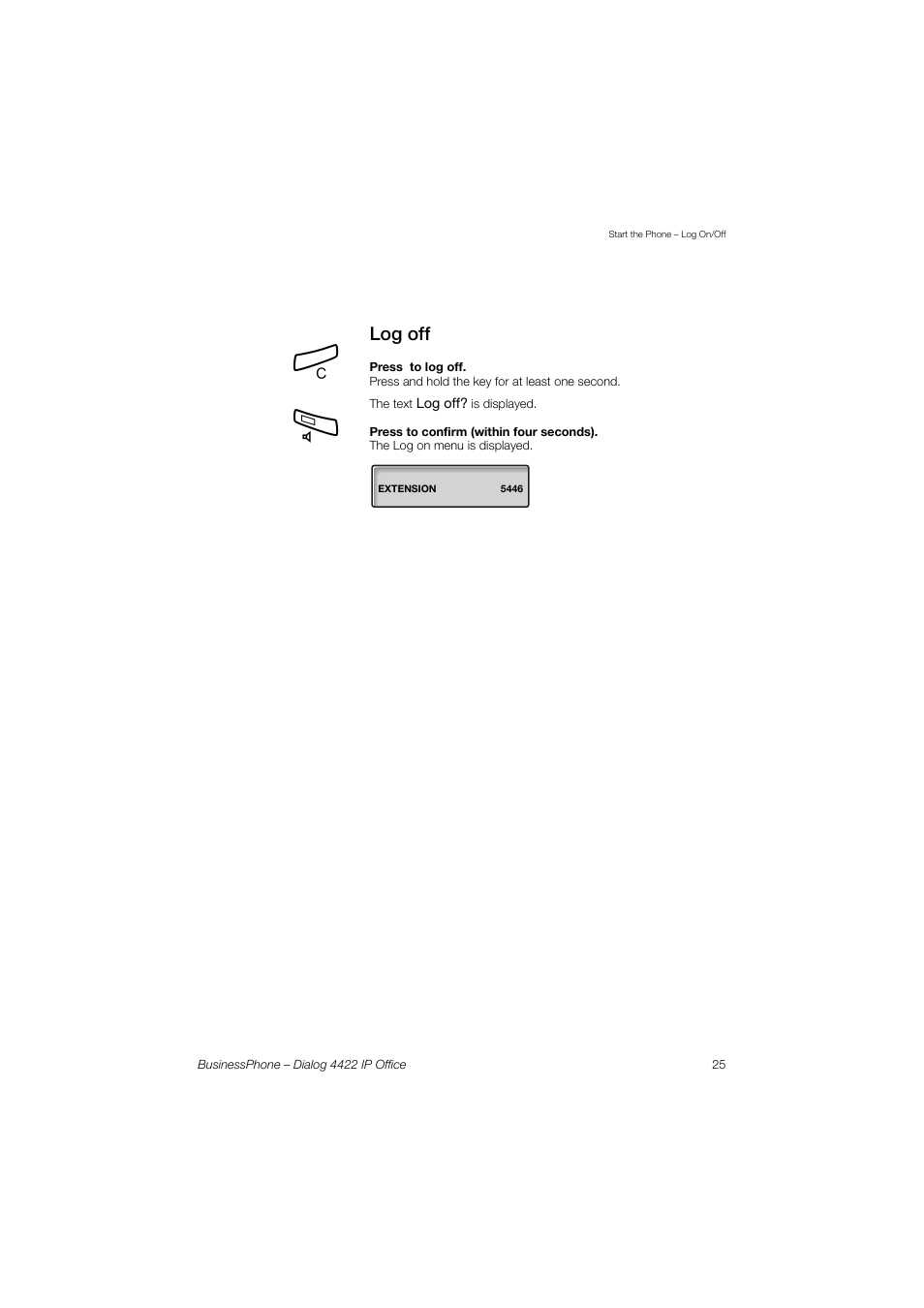 Log off | AASTRA 4422 IP Office for BusinessPhone User Guide User Manual | Page 25 / 124