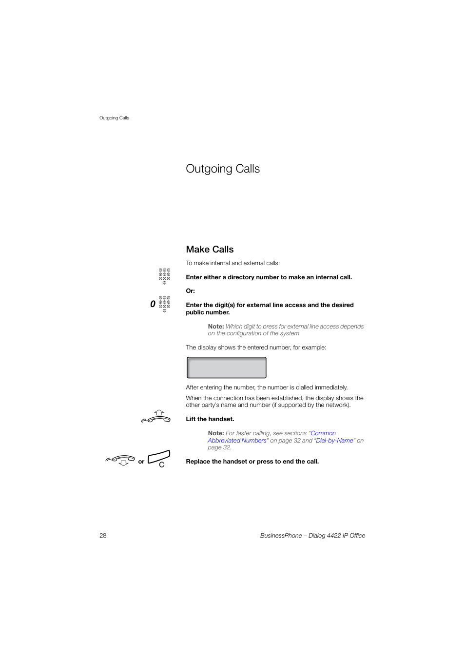 Outgoing calls, Make calls | AASTRA 4422 IP Office for BusinessPhone User Guide User Manual | Page 28 / 124