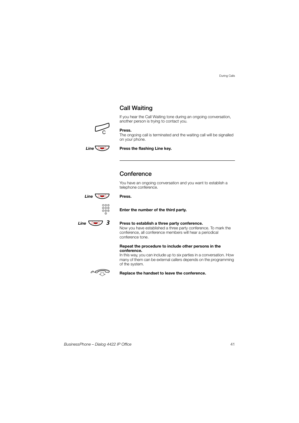 Call waiting, Conference, Цф 3 | AASTRA 4422 IP Office for BusinessPhone User Guide User Manual | Page 41 / 124