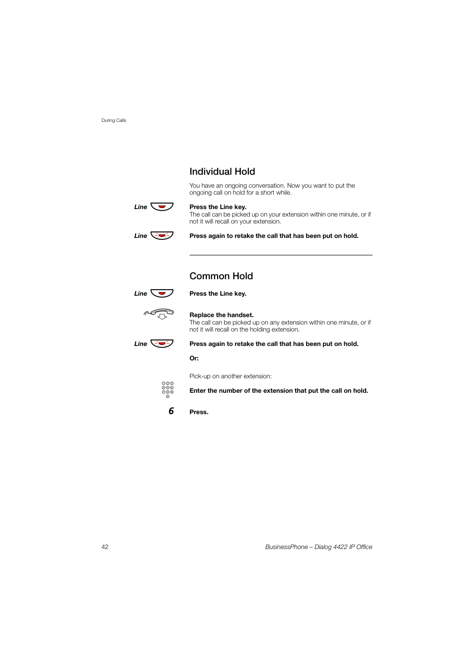 Individual hold, Common hold | AASTRA 4422 IP Office for BusinessPhone User Guide User Manual | Page 42 / 124
