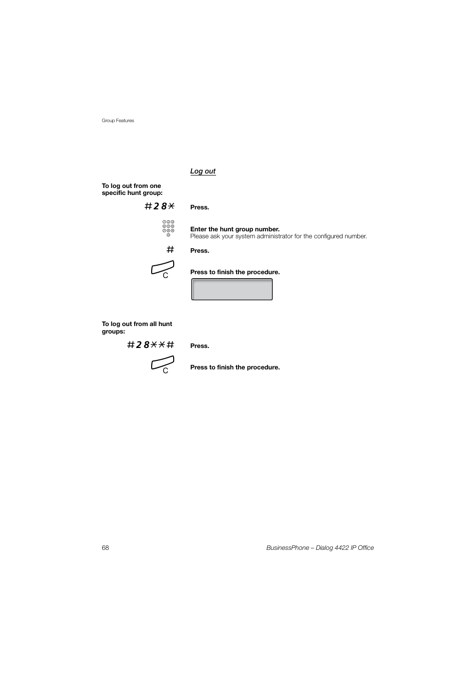 Log out | AASTRA 4422 IP Office for BusinessPhone User Guide User Manual | Page 68 / 124