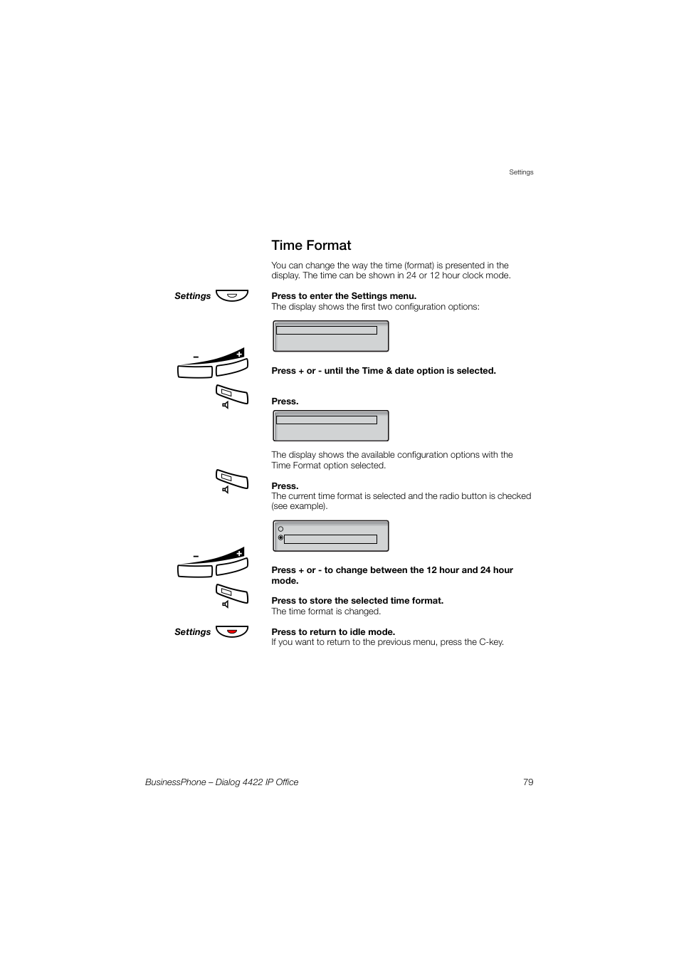 Time format | AASTRA 4422 IP Office for BusinessPhone User Guide User Manual | Page 79 / 124