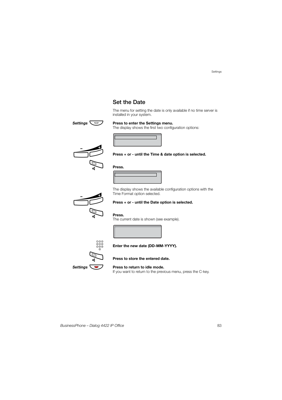 Set the date | AASTRA 4422 IP Office for BusinessPhone User Guide User Manual | Page 83 / 124