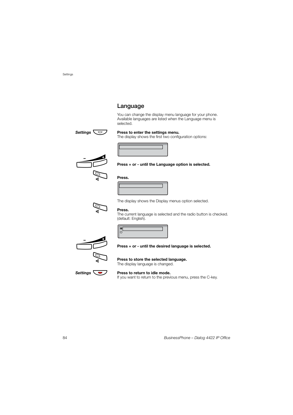 Language | AASTRA 4422 IP Office for BusinessPhone User Guide User Manual | Page 84 / 124