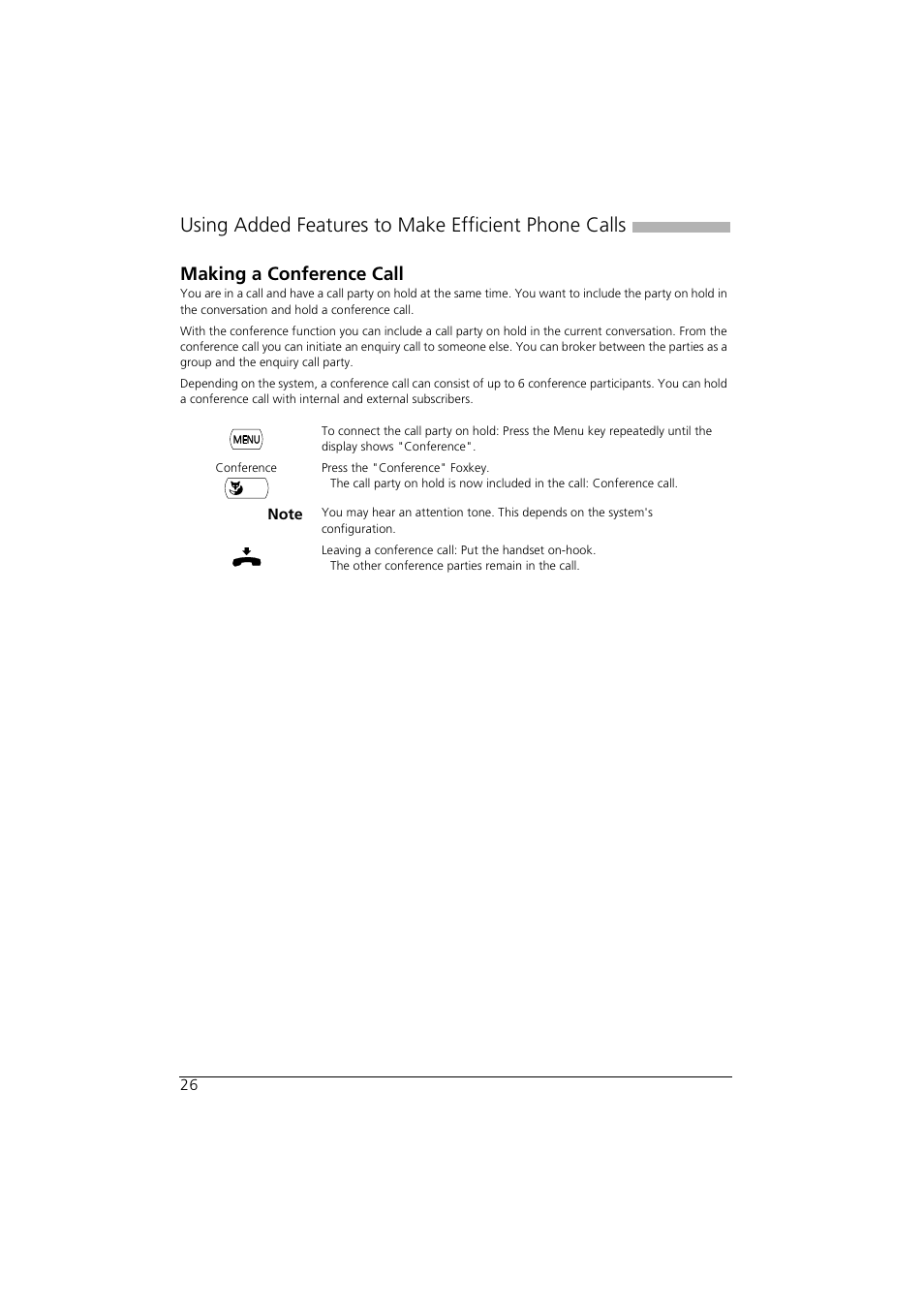 Making a conference call, Using added features to make efficient phone calls | AASTRA Office 35IP User manual User Manual | Page 26 / 79