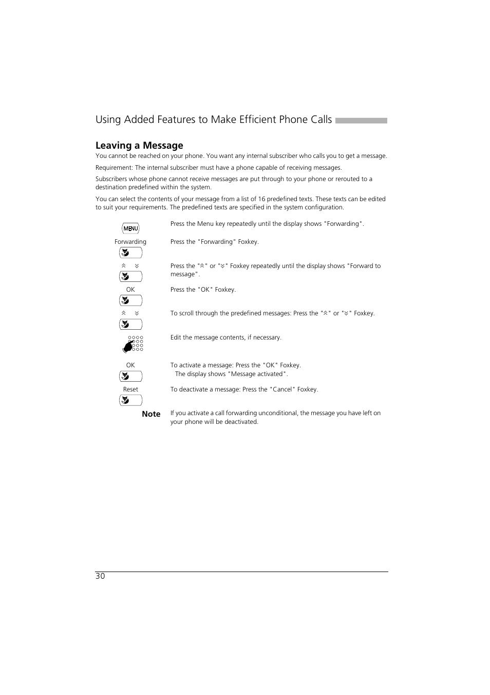 Leaving a message, Using added features to make efficient phone calls | AASTRA Office 35IP User manual User Manual | Page 30 / 79