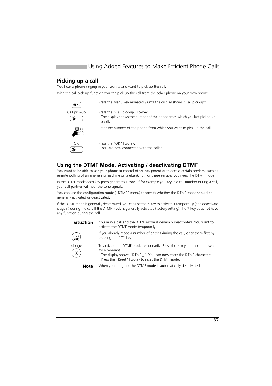 Picking up a call, Using added features to make efficient phone calls | AASTRA Office 35IP User manual User Manual | Page 37 / 79