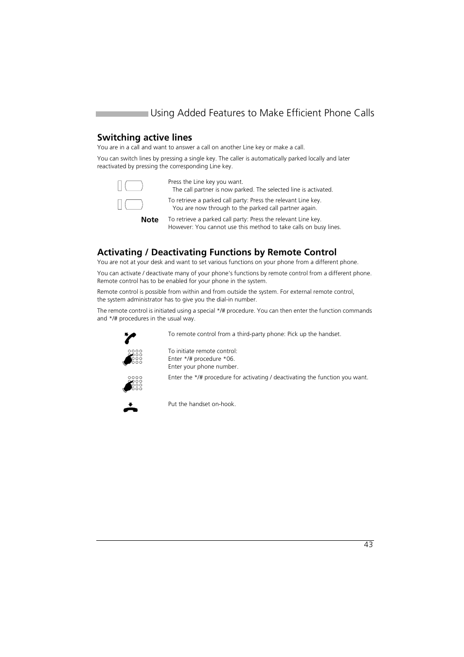 Switching active lines, Using added features to make efficient phone calls | AASTRA Office 35IP User manual User Manual | Page 43 / 79