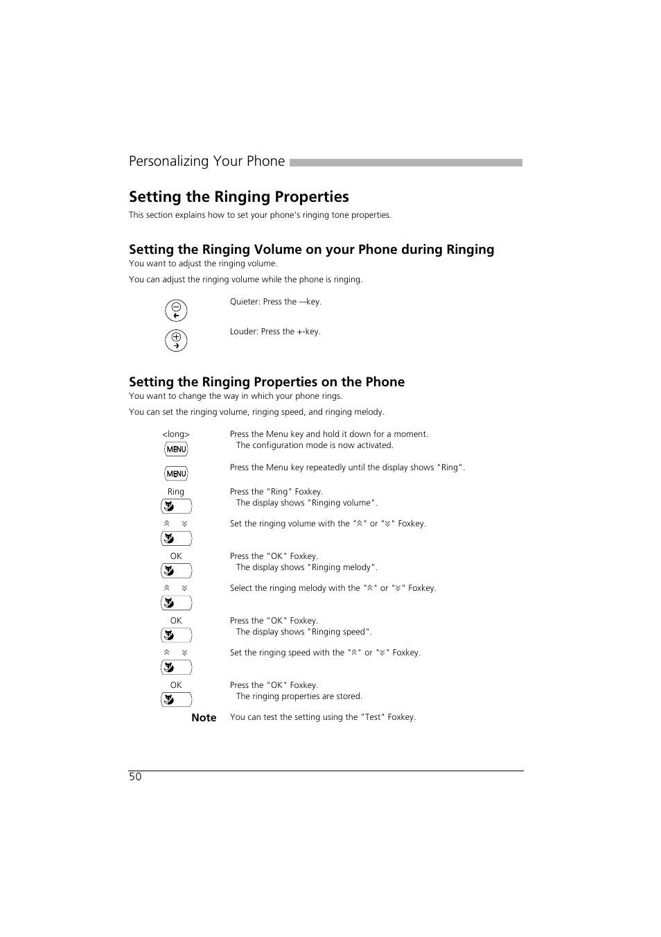 Setting the ringing properties, Setting the ringing properties on the phone, Personalizing your phone | AASTRA Office 35IP User manual User Manual | Page 50 / 79