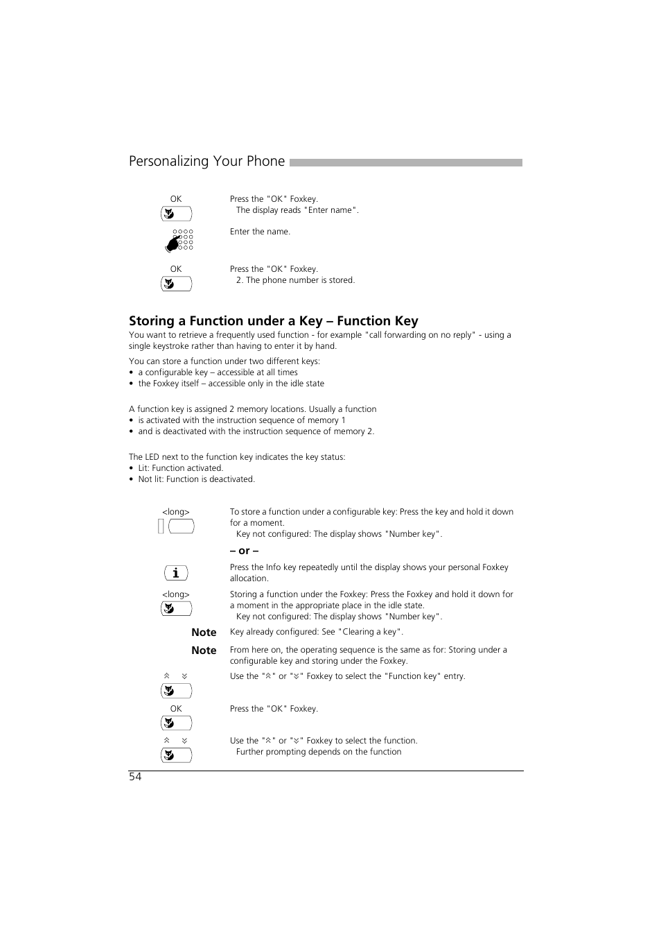 Storing a function under a key – function key, Personalizing your phone | AASTRA Office 35IP User manual User Manual | Page 54 / 79