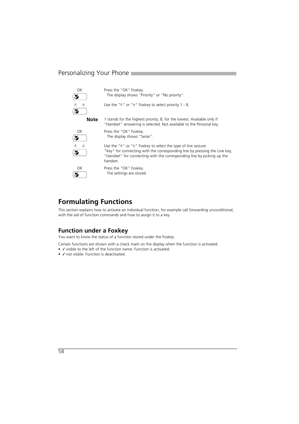 Formulating functions, Function under a foxkey, Personalizing your phone | AASTRA Office 35IP User manual User Manual | Page 58 / 79